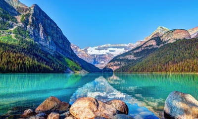 Admire the beautiful scenery of Lake Louise, Alberta, Canada.