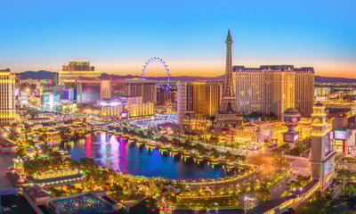 Take in the bright lights of Las Vegas, Nevada.