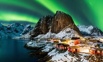 Search for the northern lights on a once-in-a-lifetime adventure, Lofoten Islands, Norway.
