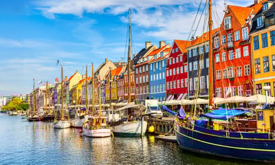 The popular 17th century Nyhavn district in Copenhagen, Denmark.