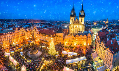 Prague's Old Town Square is a hub of sparkling activity and cheer.