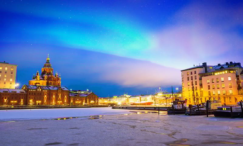 Search for the northern lights in the skies above Helsinki, Finland.