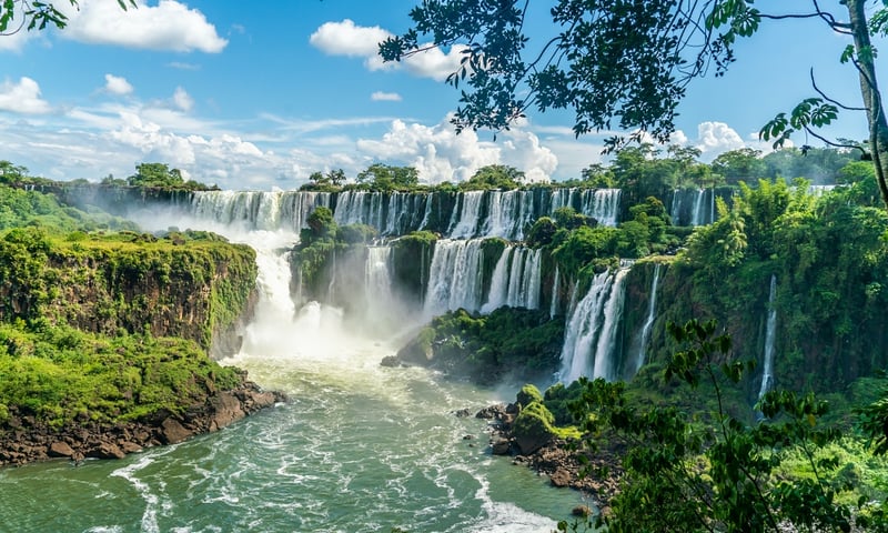 The world's largest waterfall, Iguazu Falls, in South America, is made of 275 individual cascades.