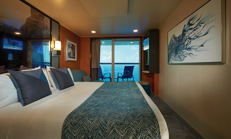 A balcony cabin on NCL's Norwegian Jade cruise ship.