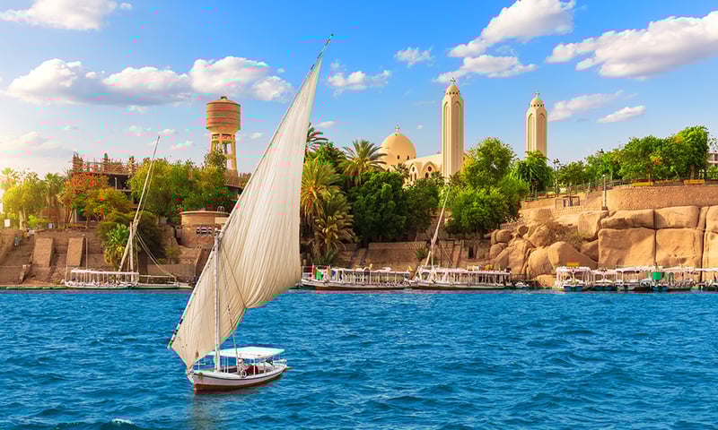 Picturesque felucca on the Nile, Aswan, Egypt