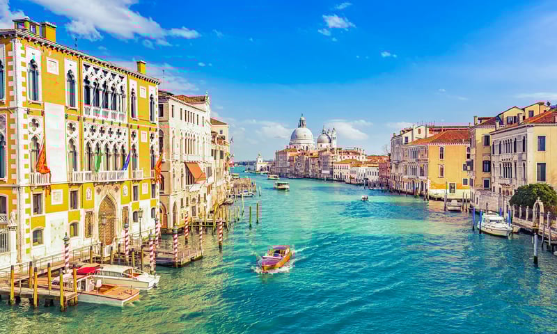 Venice is built in a group of 118 islands connected by canals and bridges.