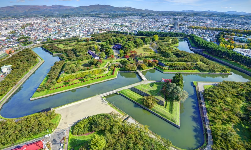 Aerial view of Hakodate's Fort Goryokaku unique star-shape, entry fees apply, Itinerary 2.