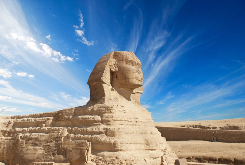 Come face to face with the ancient Sphinx at Giza, Egypt.