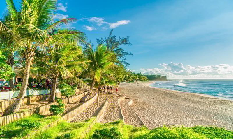 Reunion Island's sun-kissed beach at Pointe Des Galets.
