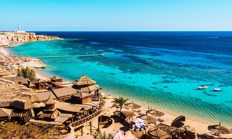 The Red Sea coastline in Sharm El Sheikh, Sinai Peninsula, Egypt.