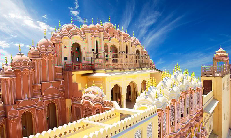 You will be awe-struck by the ornate and colourful Hawa Mahal, Jaipur's Palace of the Winds, India.
