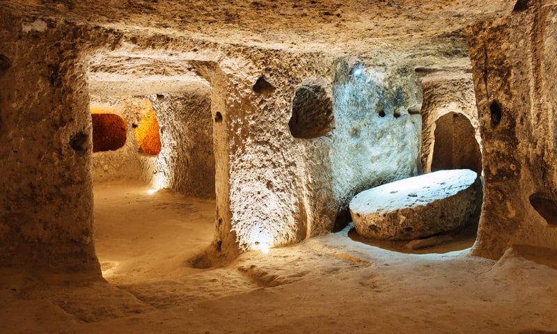 Derinkuyu ancient multi-level cave city in Cappadocia, Türkiye.