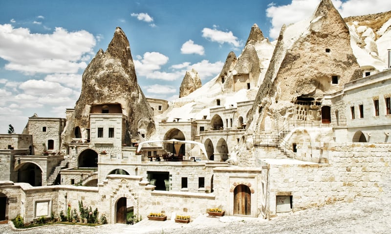 Goreme Open Air Museum dug from mountains in Cappadocia, Türkiye.
