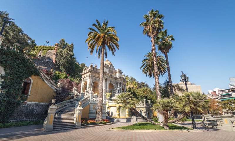 Neptune fountain at Terrace of Santa Lucia Hill in Santiago, Chile.