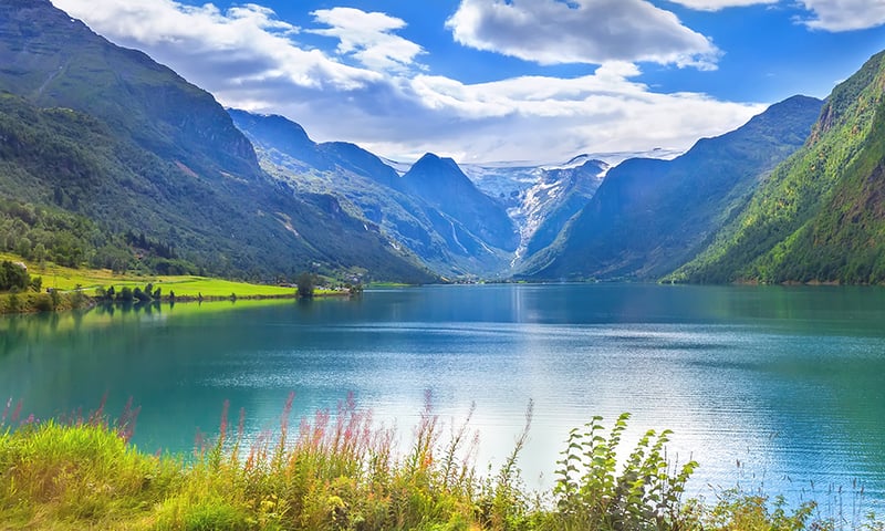 The stunning glacial landscapes of Nordfjord near Olden, Norway