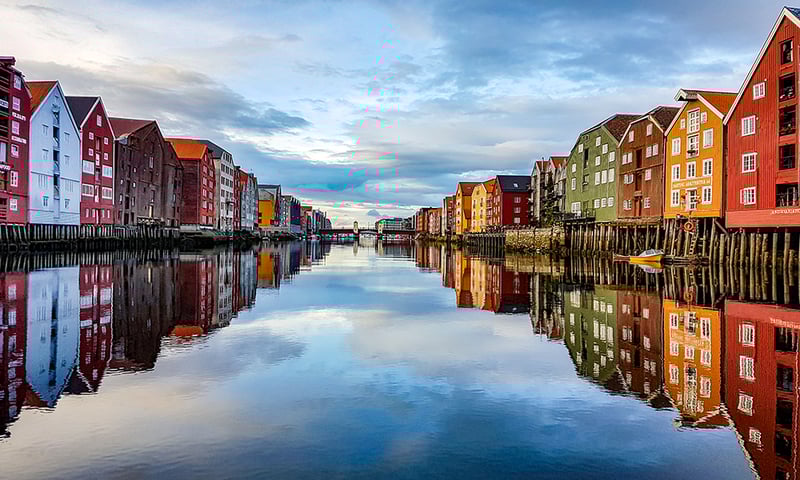 Visit the iconic harbour of Trondheim, Norway