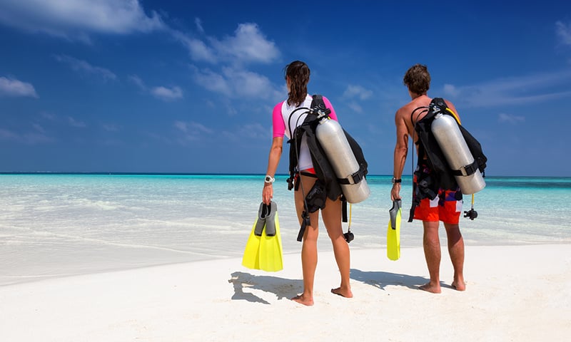 Visibility is crystal clear for scuba diving the underwater Maldives wonderland