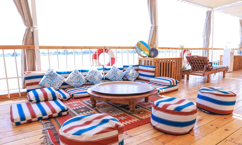 The perfect spot to relax on the deck of the boutique Dahabiya.
