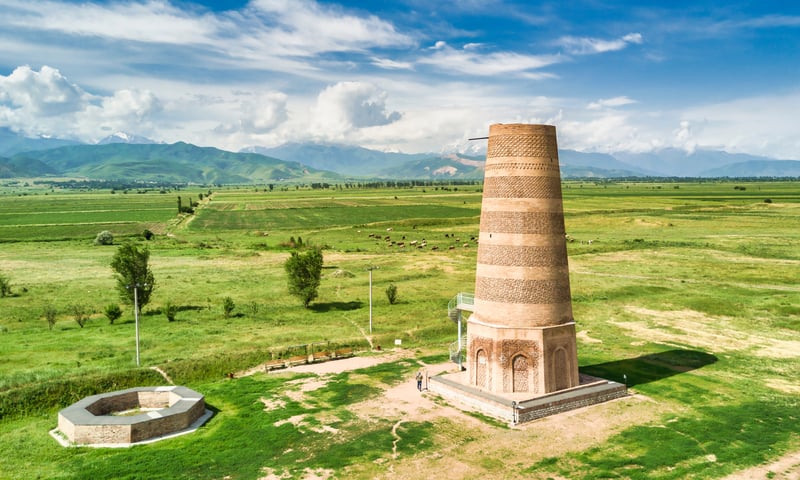 Dating back to the 10th century, the Burana Tower is a  minaret in northern Kyrgyzstan.