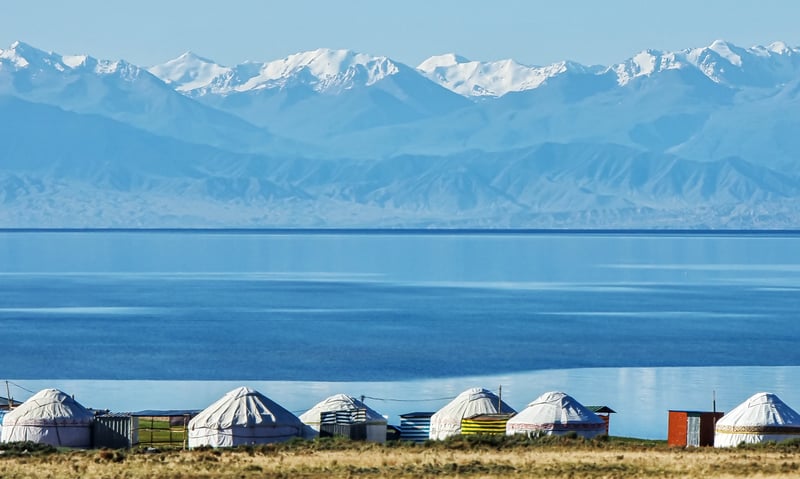 Yurts around Issyk-Kul lake in Kyrgyzstan.