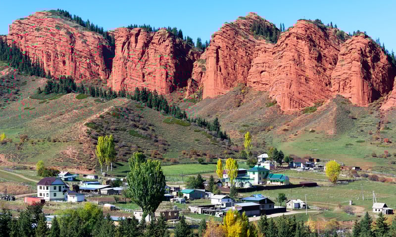 Jeti-Oguz or Seven Bulls Rock at Issyk-Kul region in Kyrgyzstan.