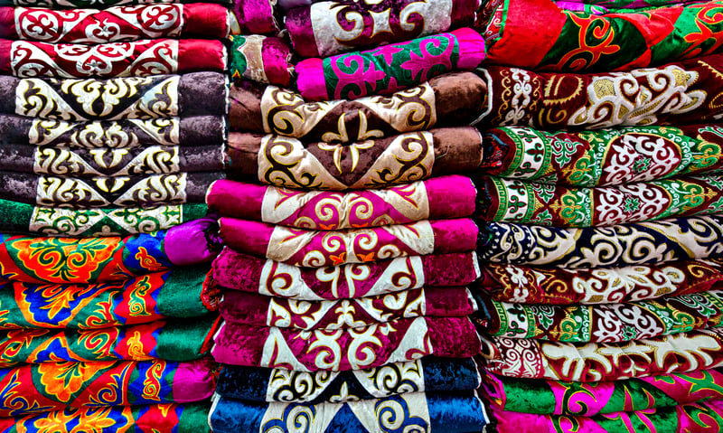 Kyrgyz textiles are made from felt, embroidery, patchwork, or reeds.