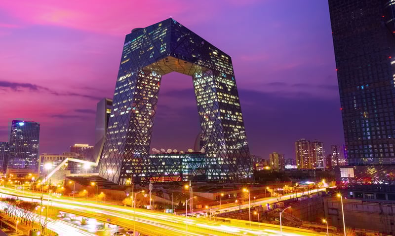 The very modern CCTV building in Beijing.