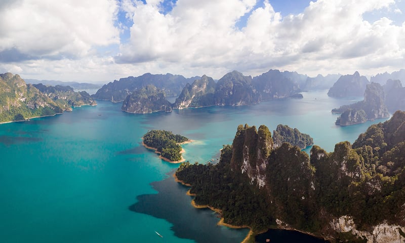 An aerial view of Khao Sok National Park.
