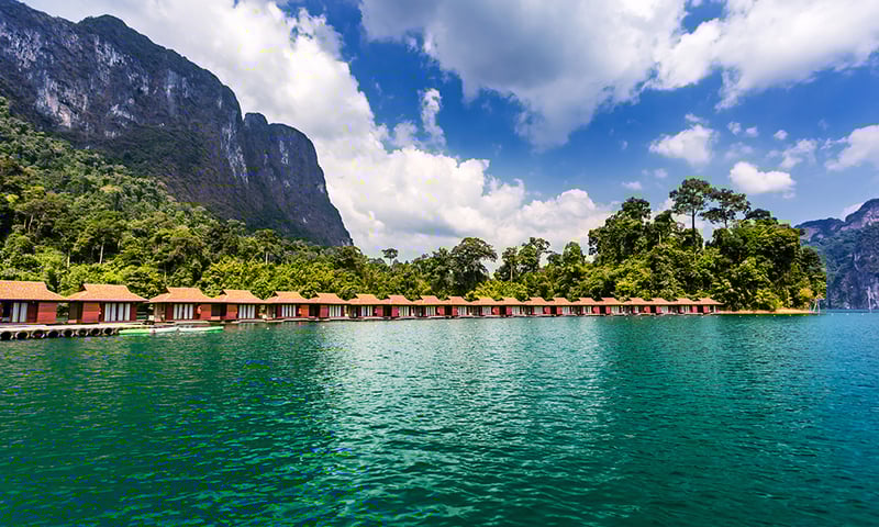Overnight in the peace and serenity of a floating raft house on Cheow Lan Lake.