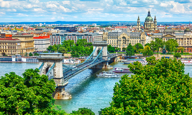 Budapest's chain bridge over the famous Danube River.