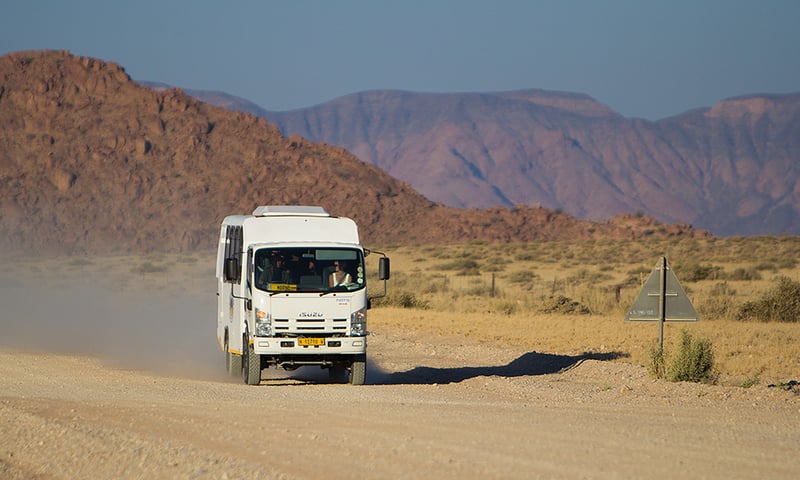 Travel by air-conditioned vehicles through the wild lands of Namibia.