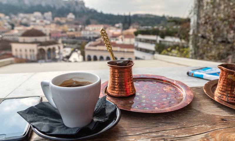 Enjoy some Greek coffee in Piraeus, Greece.