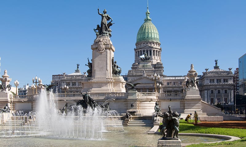 The sculptures and fountain of the National Congress Building, Buenos Aires.