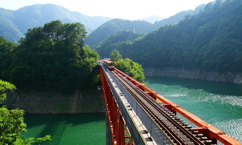 Ride the Oigawa Railway alongside the Oi River in Shizuoka Prefecture, Japan.