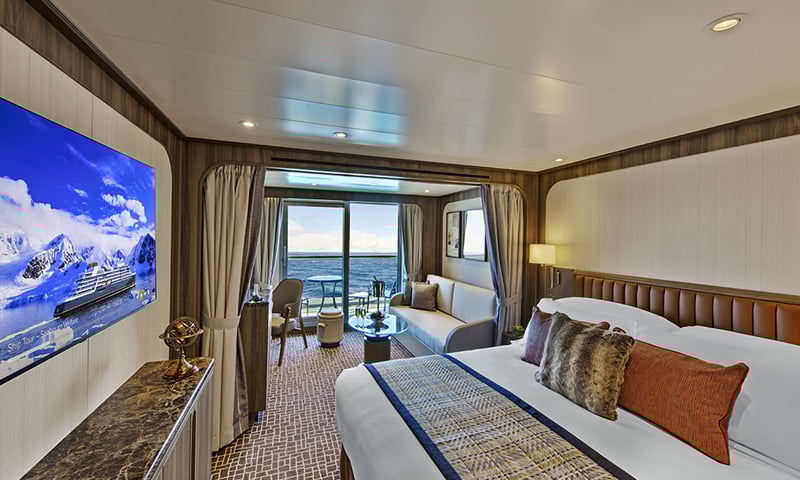 Wake to the perfect sea view in the plush comfort of a Seabourn Pursuit Verandah suite.
