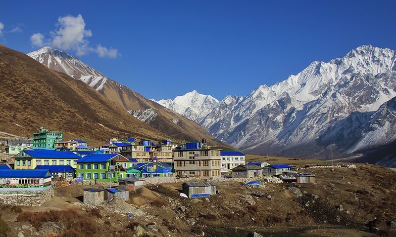 The village Kyanjin Gumba and spectacular mountain views of Tserko Ri, Gangchenpo and Poggen Dopchu.