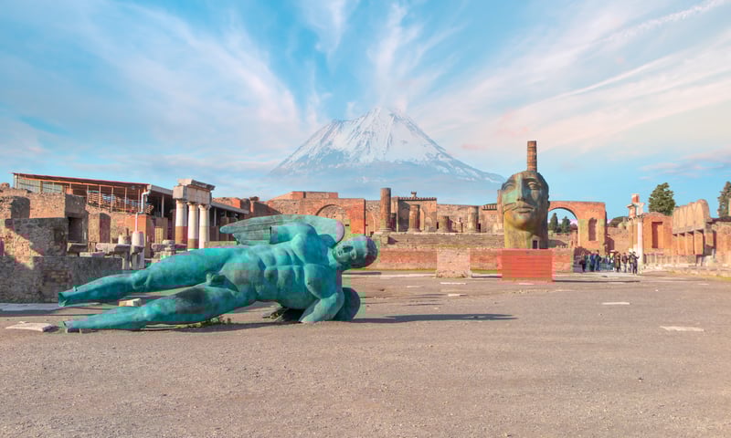 See the ruins of Pompeii, a city destroyed by an eruption of Mt Vesuvius in 79AD.