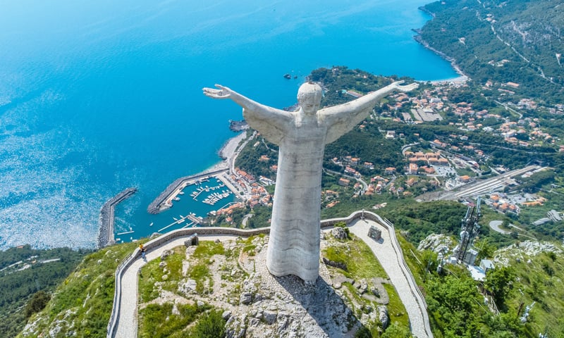 Christ the Redeemer statue looks over  Maratea, Italy.