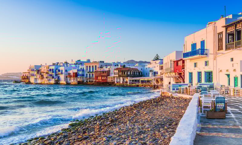 The beautiful island of Mykonos in Greece.