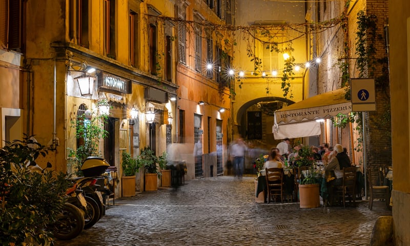 The colourful Trastevere neighbourhood in Rome, Italy.