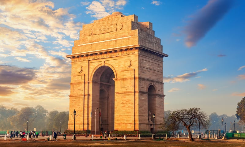 The 42-metre-high India Gate is located near the National gallery of Modern Art in New Delhi.  Delhi