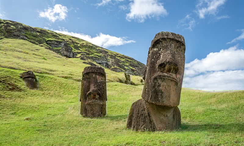 Moais on the side of the Rano Raraku volcanic crater in Easter Island (Itinerary 2).