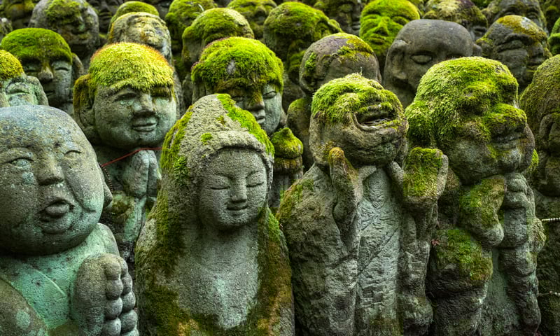 Buddhist stone statues at the Otagi Nenbutsu-ji temple in Kyoto, Japan. (Entrance not included)