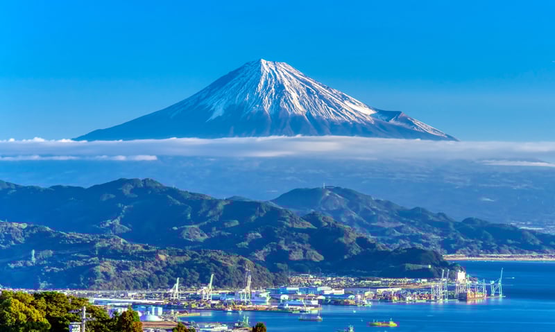 Shimizu, a port city in Shizuoka Prefecture, Japan, is known for scenic views of Mt Fuji.