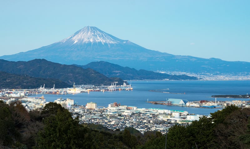 The city of Shimizu has spectacular views of nearby Mt Fuji.