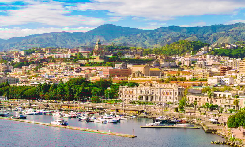 Messina is a harbour city in Sicily, separated from mainland Italy by the Strait of Messina.