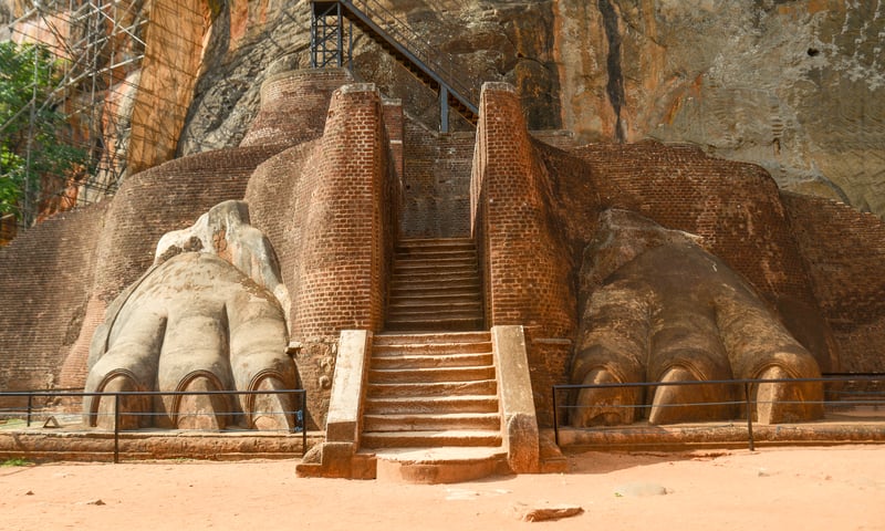 Step between the lion’s paws of Sigiriya Rock Fortress in Sigiriya, Sri Lanka.