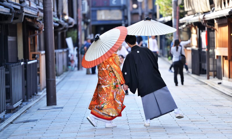 Love is in the air in springtime in Kyoto, Japan.