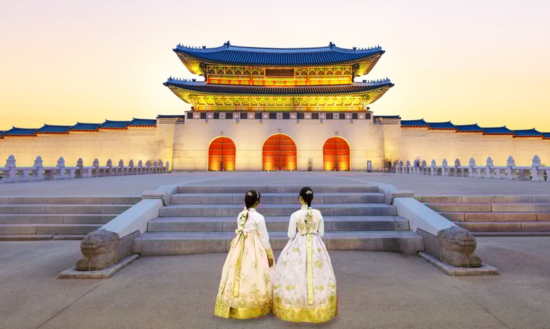 The imposing Gyeongbokgung Palace in Seoul, South Korea.
