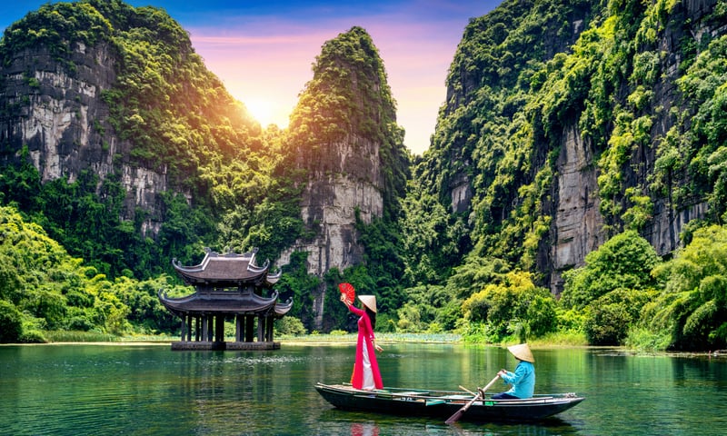 Trang An, a scenic area near Hoa Lu, Vietnam.